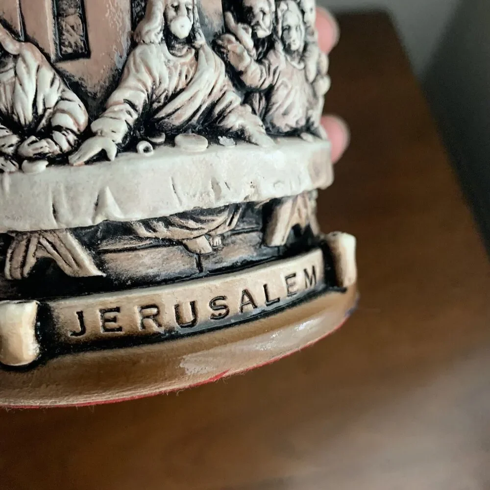 Ceramic Last Supper Tea Light Candle Holder Christmas Scene Column Heavy